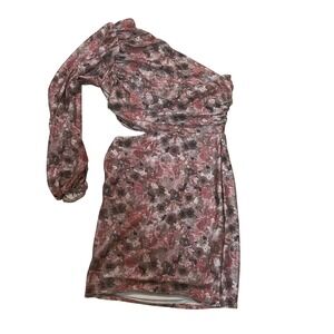 Peach Love CA Mini Dress One‎ Shoulder Cut Out Floral Party Cocktail Size M NWT
